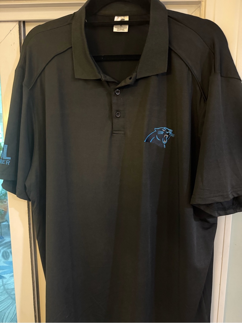 Men's XL PSL Black Polo Shirt with Blue Carolina Panther Logo